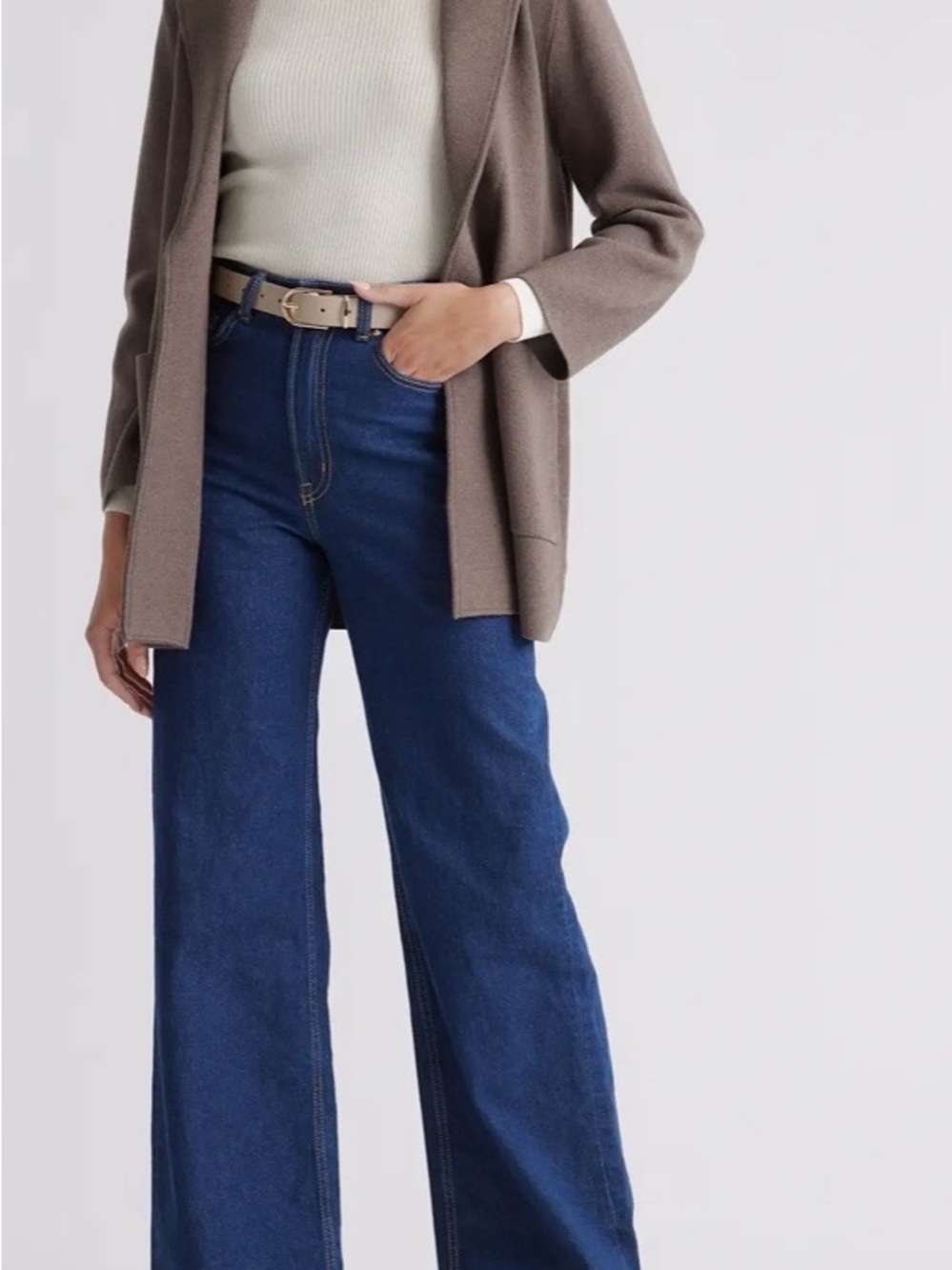 Quince Brown Open-Front Knit Blazer - Size L - Picture 2 of 6